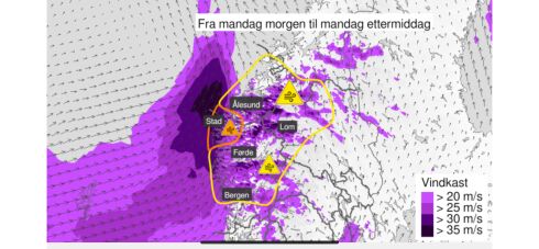 Åtvarar om kraftig vind mandag